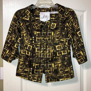 MILLY of New York JACKET Brown / Gold / Black CROPPED Pleated Collar - Sz 4 USA
